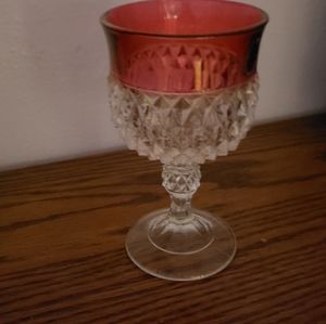 Vintage cranberry crystal cups and one bowl